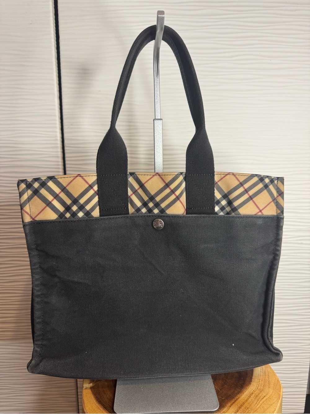 Authentic Burberry Blue Label Nova Check Canvas Tote Bag - Black